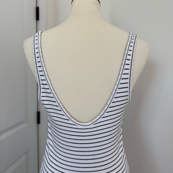 Club Monaco White Black Striped Tank Midi Dress Medium Summer Stretch Comfort - Picture 6 of 10